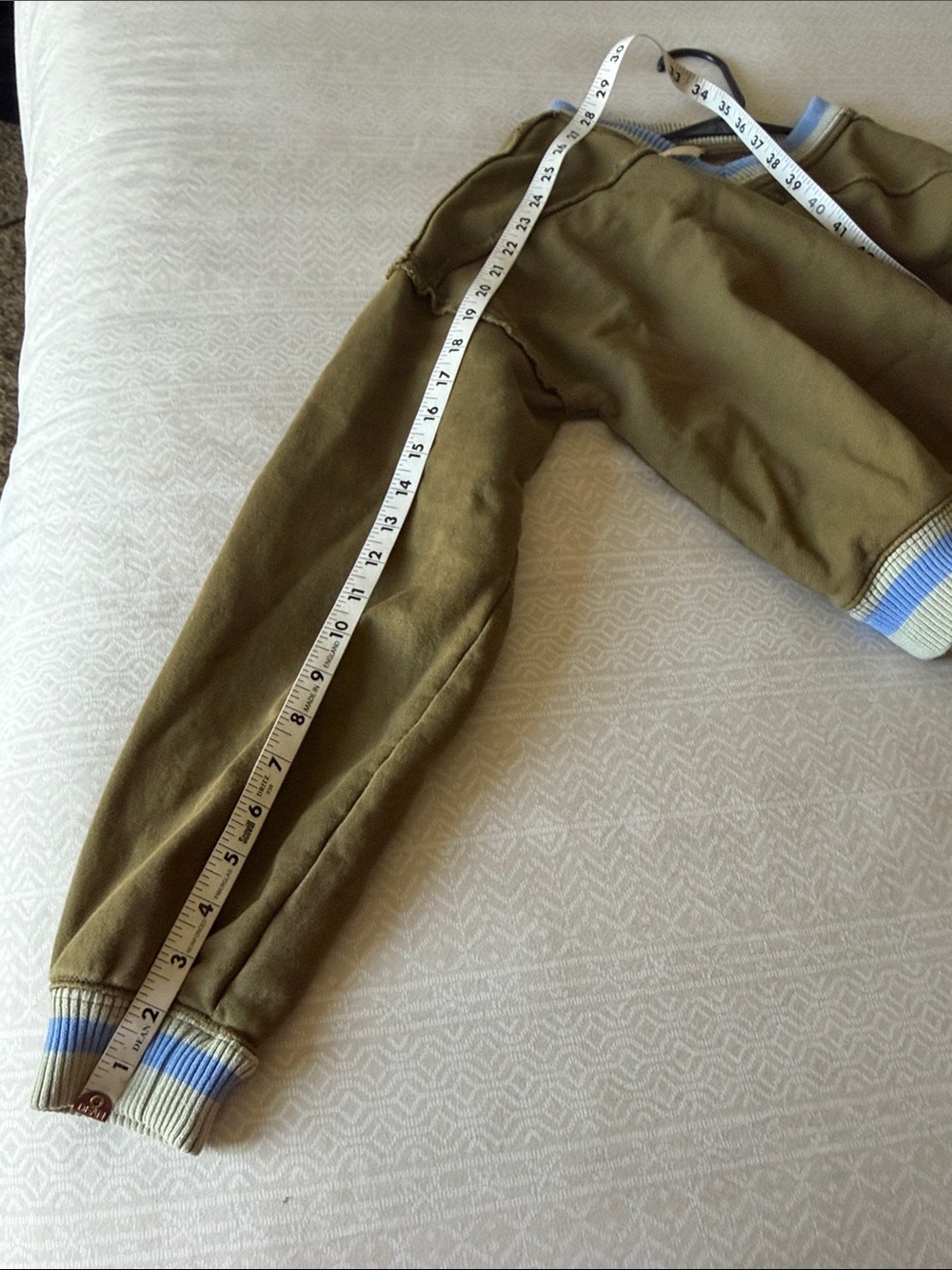 Free People rio sweater Olive Green V-Neck Sweatshirt with Blue-Trim - Picture 9 of 11